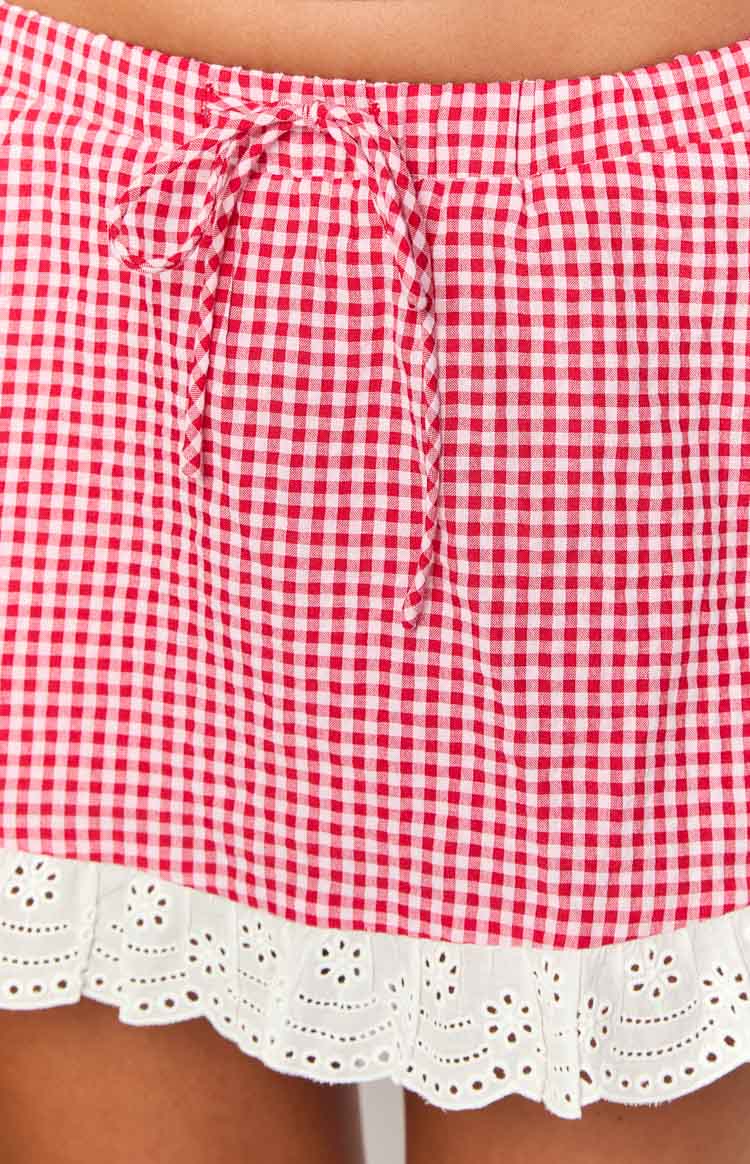 Ottilie Kırmızı Gingham Mini Etek