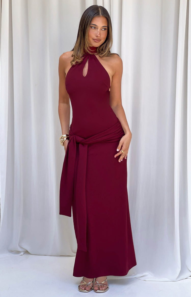 Paulina Bordo Halter Yaka Elbise