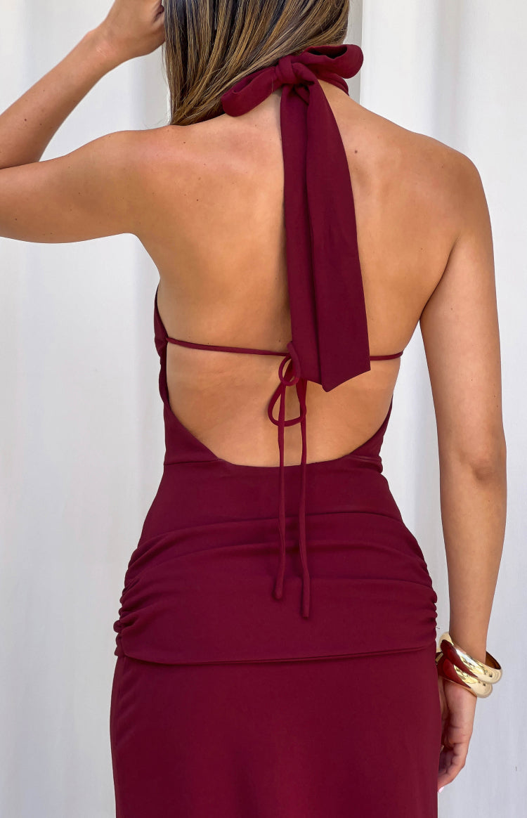 Paulina Bordo Halter Yaka Elbise