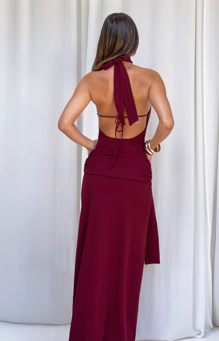 Paulina Bordo Halter Yaka Elbise