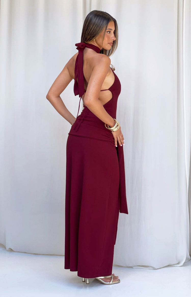 Paulina Bordo Halter Yaka Elbise