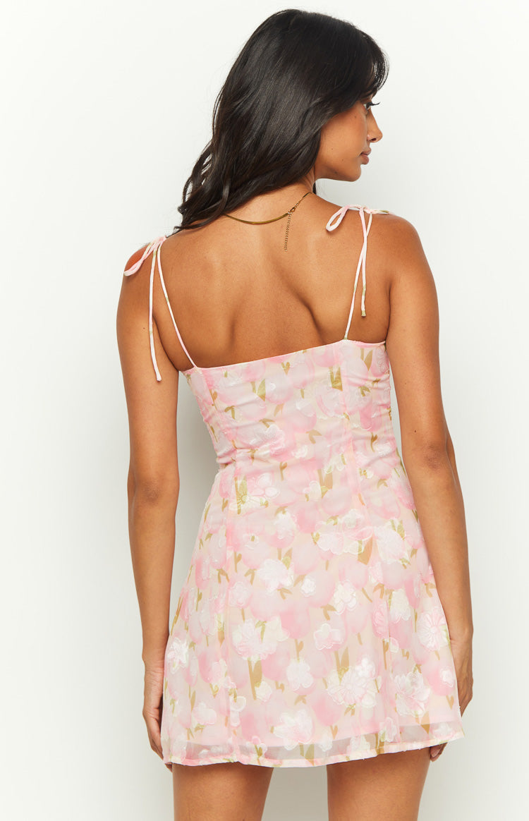 Penny Lane Pembe Çiçekli Mini Elbise