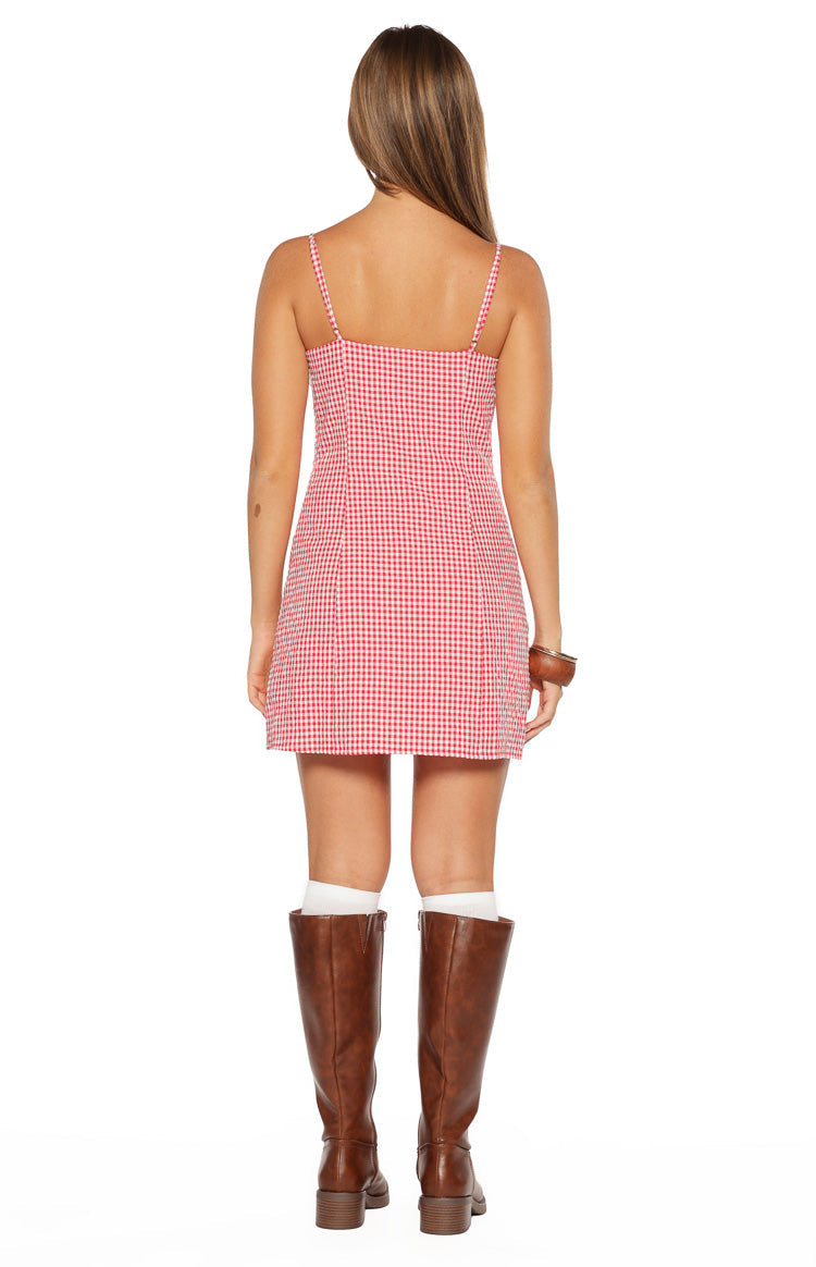Kırmızı Gingham Mini Elbise