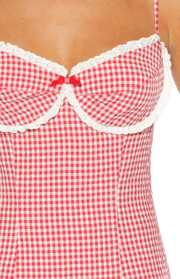 Kırmızı Gingham Mini Elbise