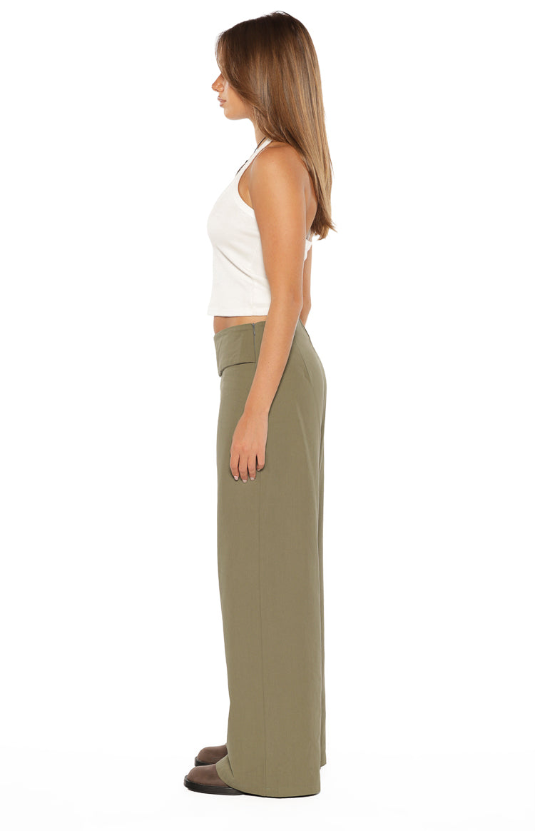 Rewind Yeşil Tokalı Düz Kesim Pantolon