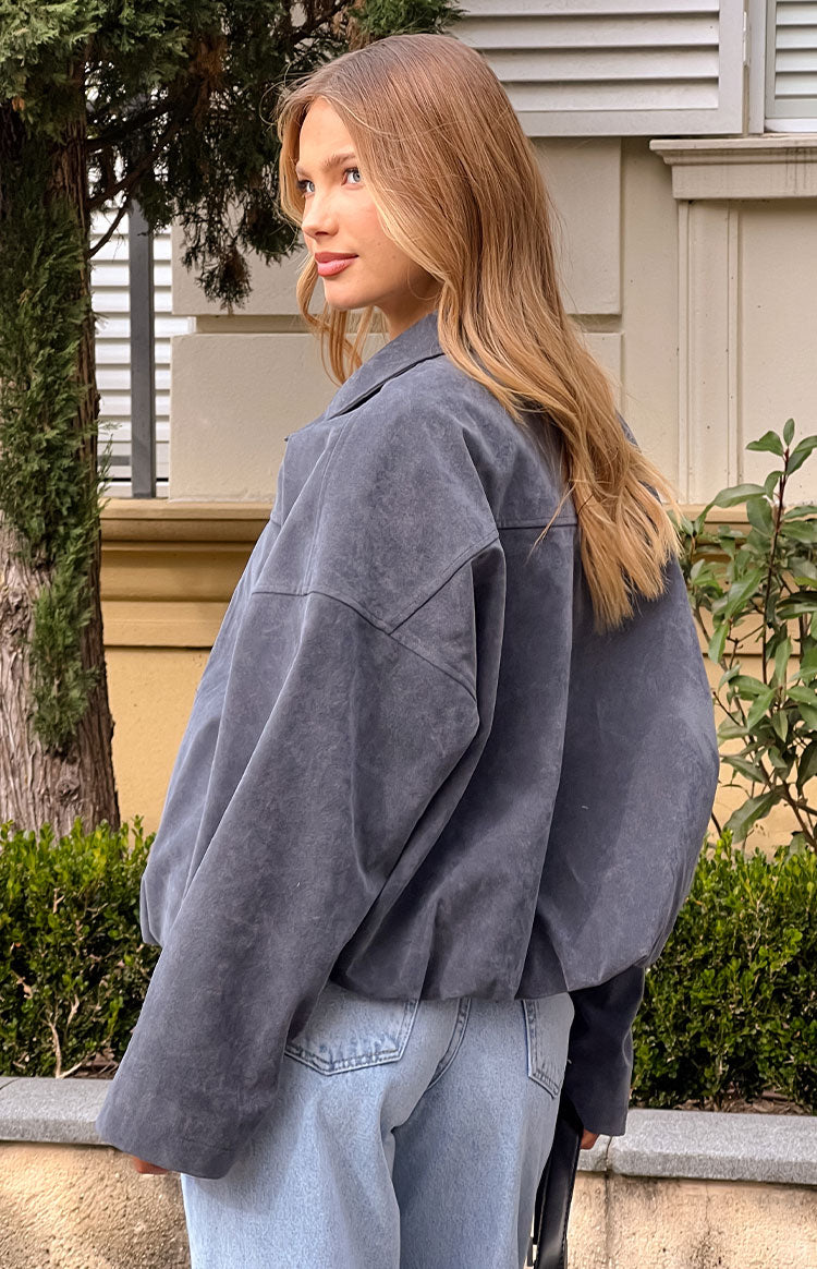 Nehir Çelik Gri Süet Bomber Ceket
