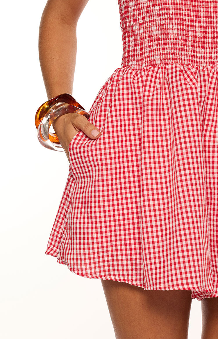 Robin Kırmızı Gingham Desenli Askılı Tulum
