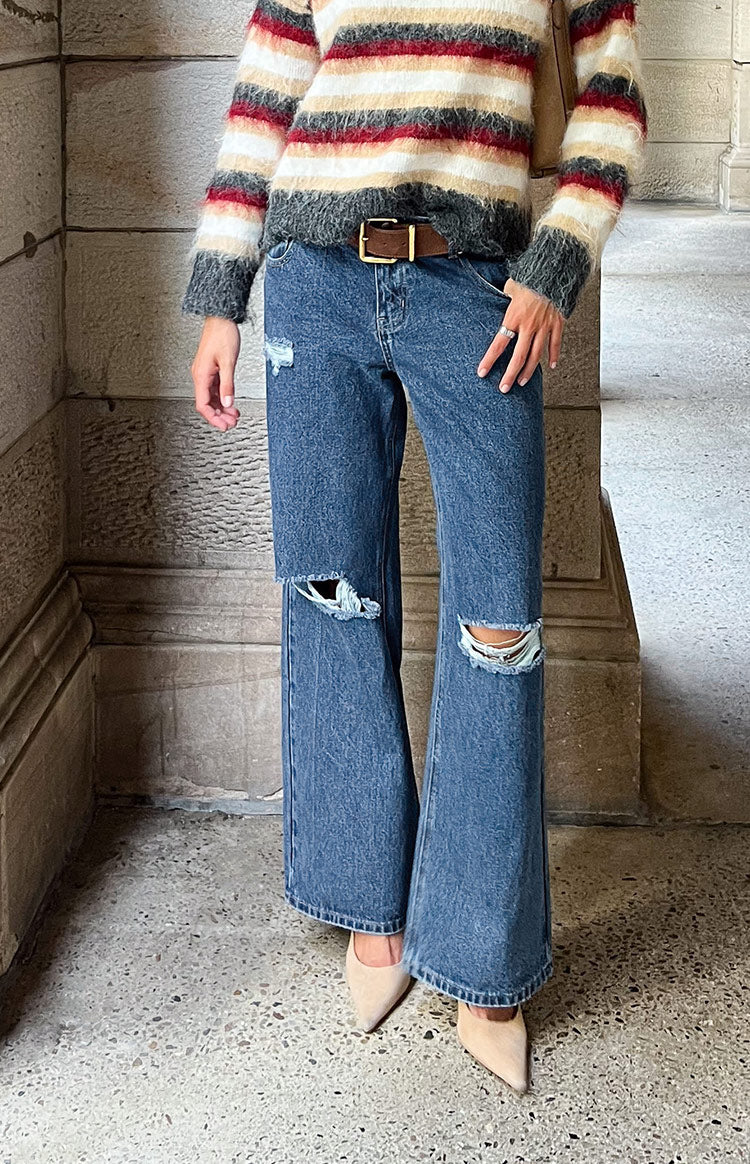 Roxie Orta Yıkama Yırtık Jean Pantolon