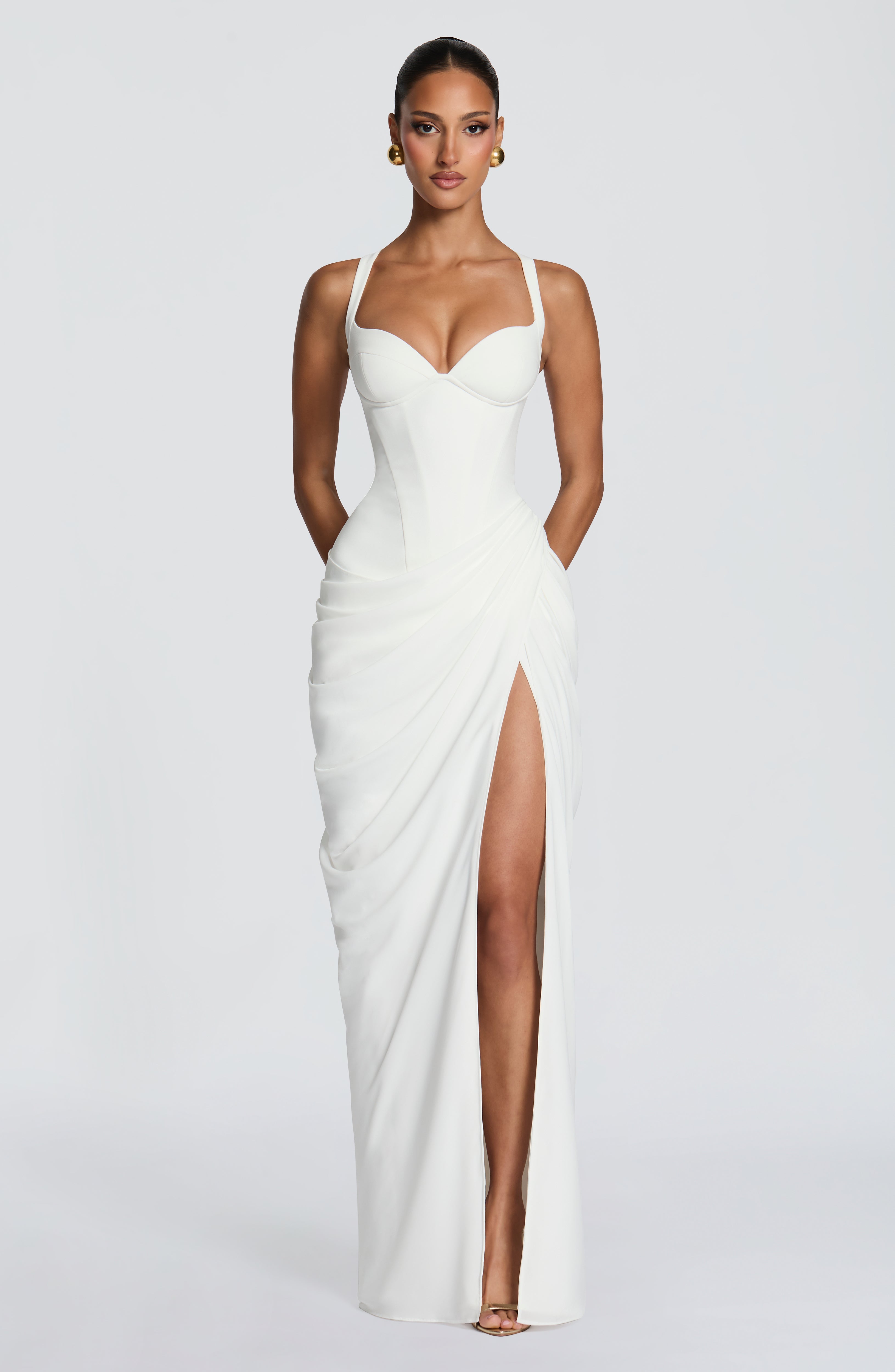 Elara Maxi Krem Elbise
