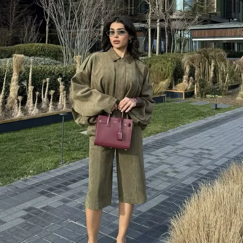 Asker Yeşili Ceket Şort Takım