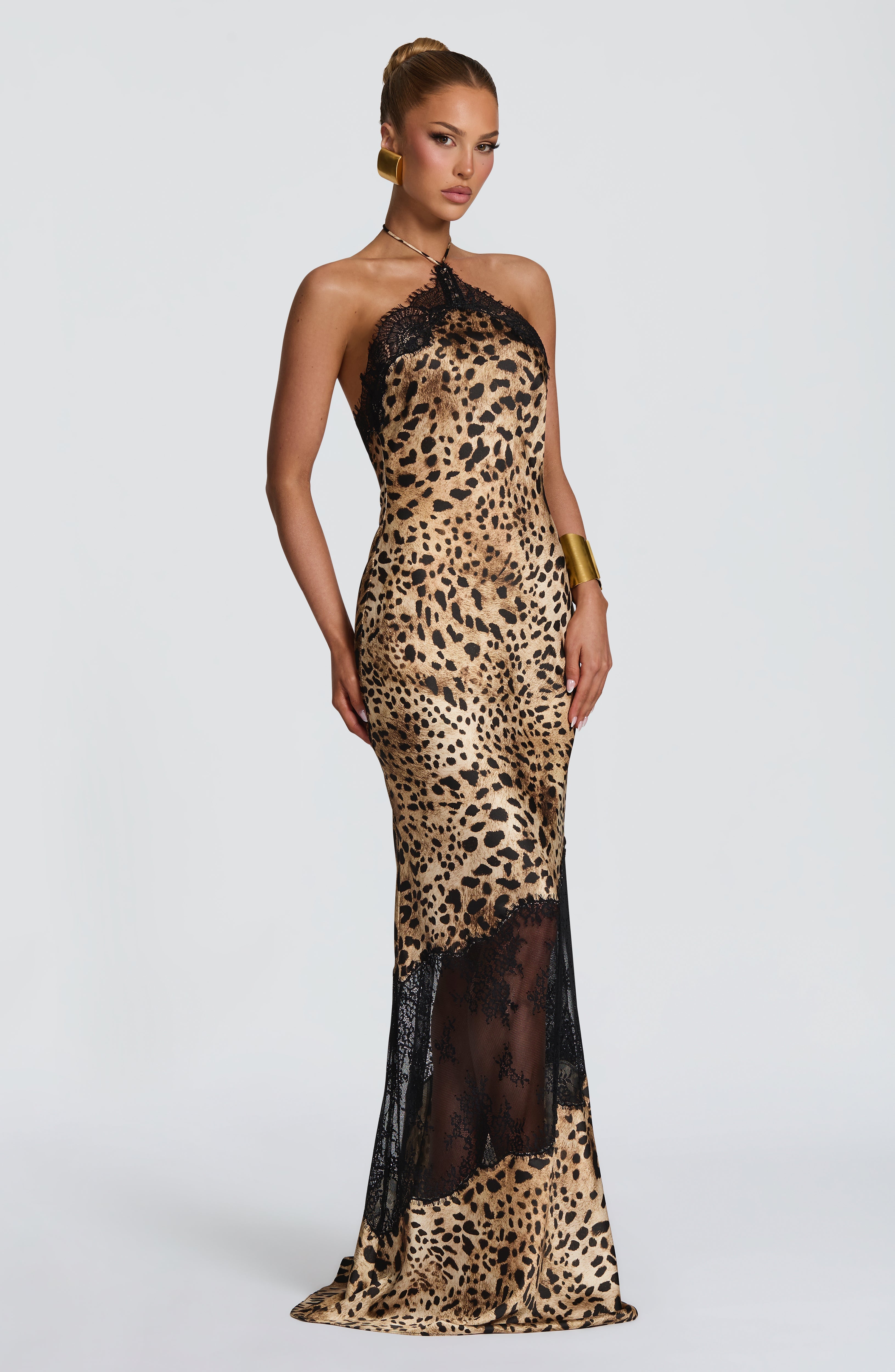 Leopar Desenli Agnetha Maxi Elbise