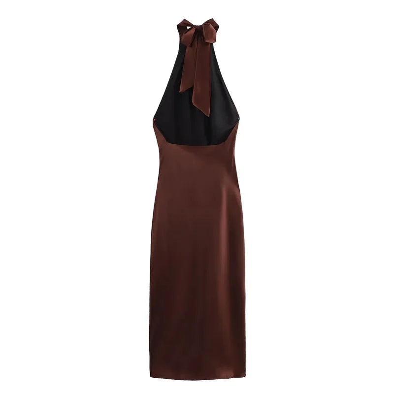 Halter Yaka Saten Elbise