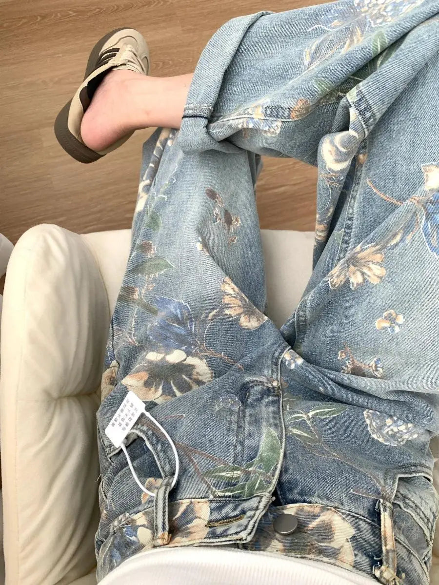 Printed Loose Straight Leg Jean
