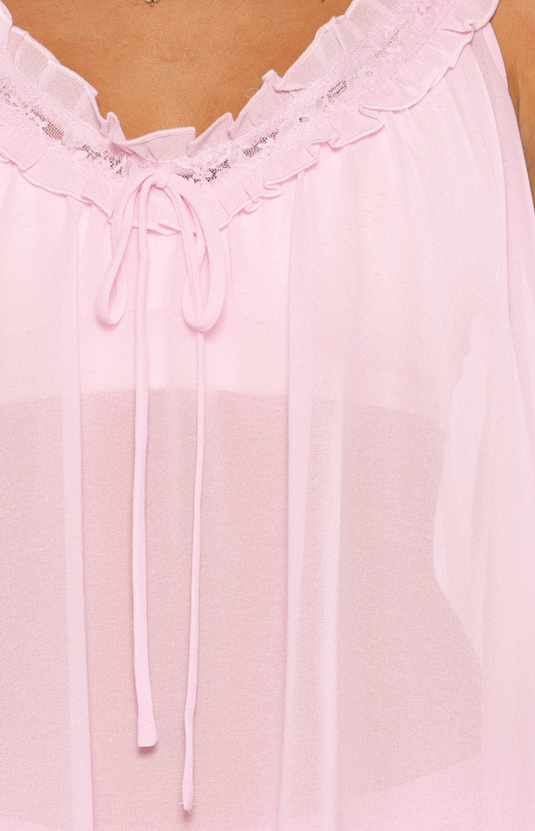 Pembe Şeffaf Volanlı Mini Elbise