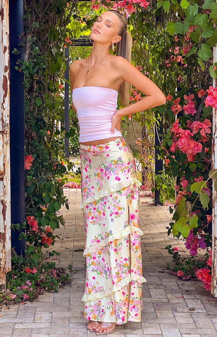 Sarı Çiçekli Saldana Maxi Etek