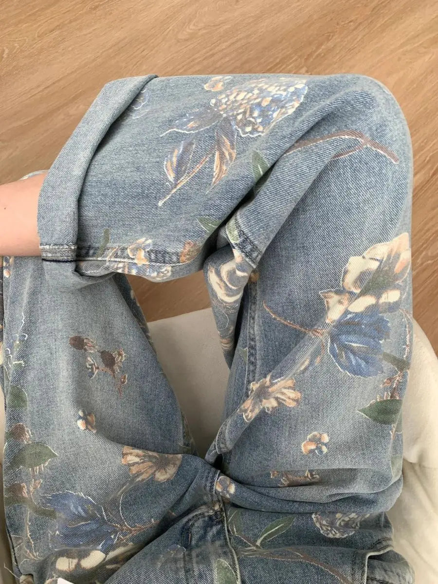 Printed Loose Straight Leg Jean