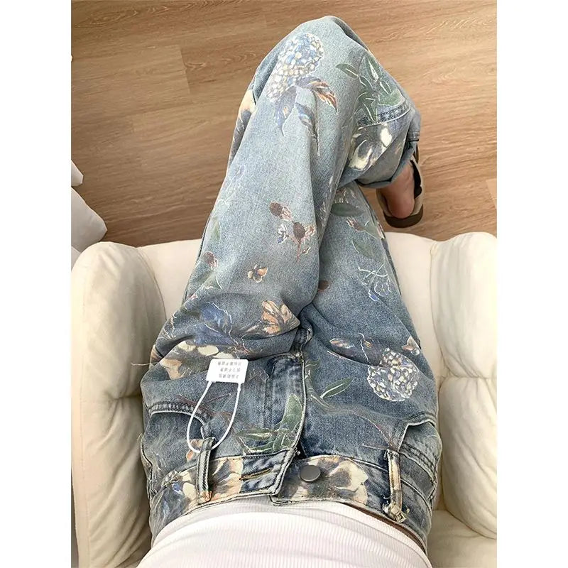 Printed Loose Straight Leg Jean