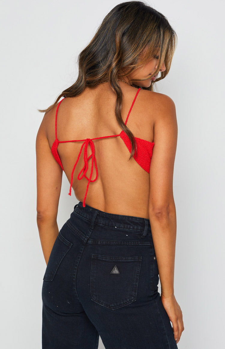 Seul Kırmızı Halter Yaka Crop Top