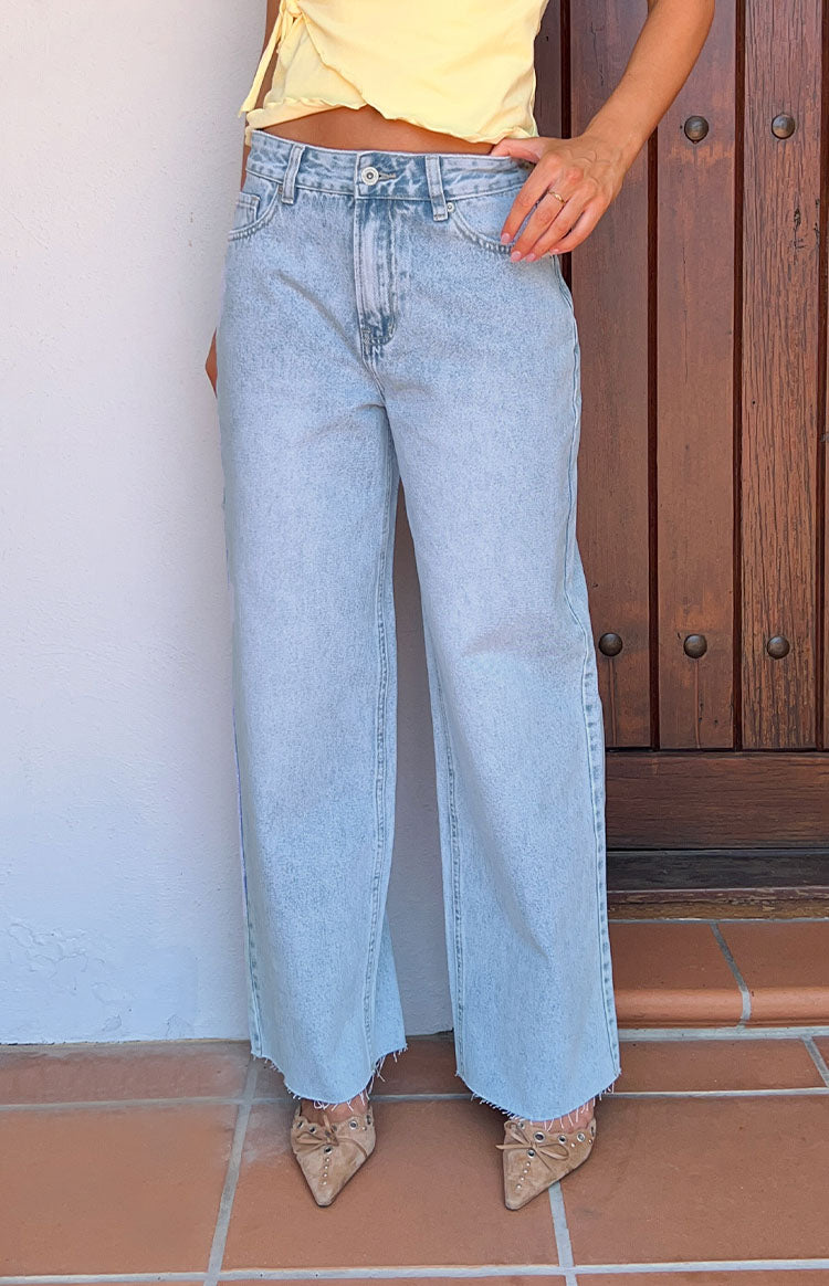 O Senin Işık Mavi Denim Geniş Paça Boyfriend Jean