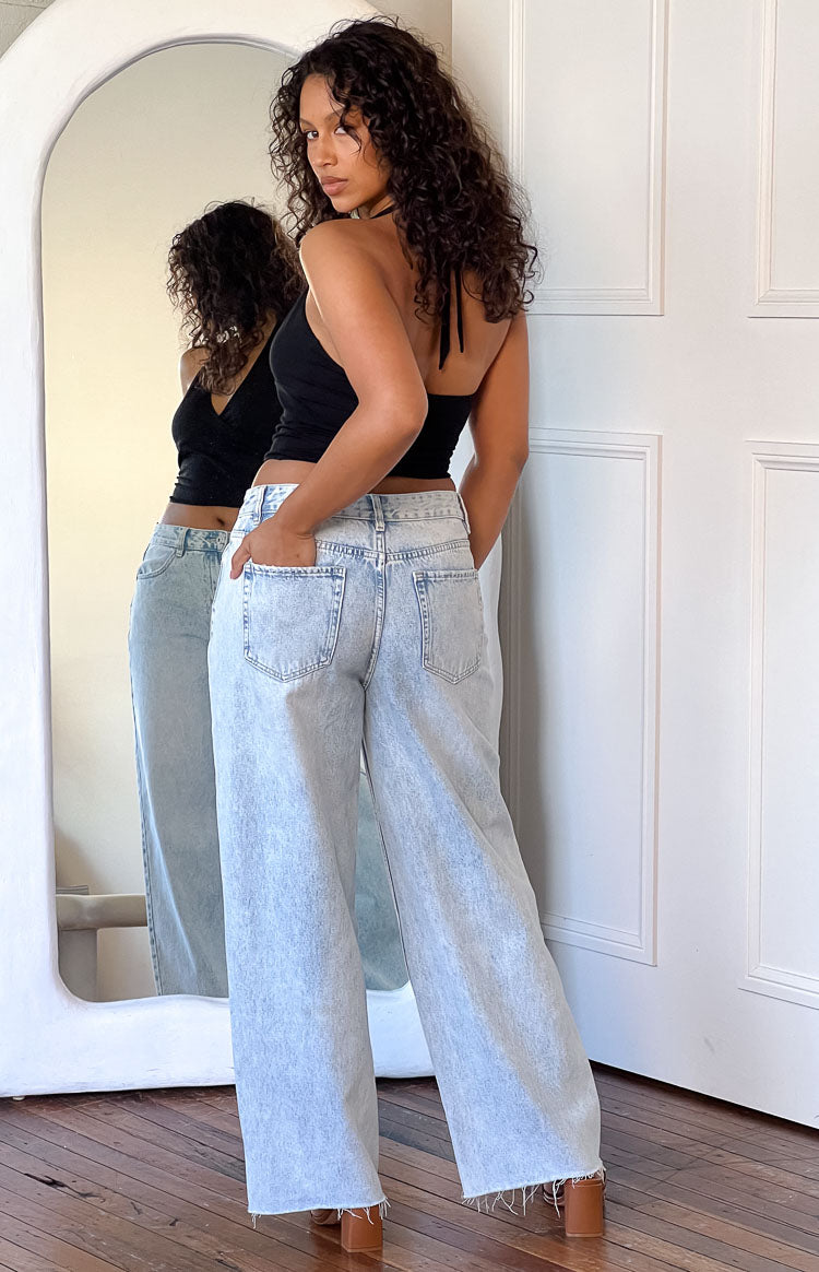 O Senin Işık Mavi Denim Geniş Paça Boyfriend Jean