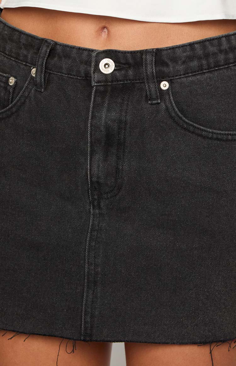 Siyah Denim Düşük Bel Mini Etek