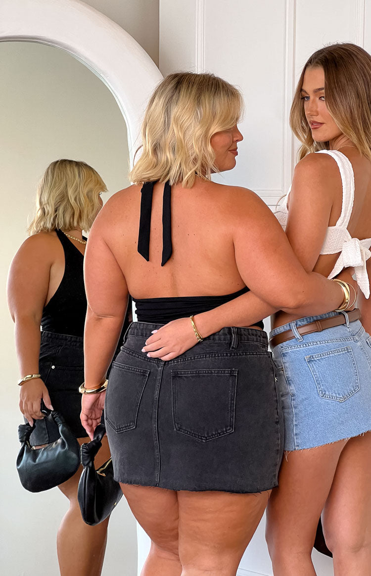 Siyah Denim Düşük Bel Mini Etek