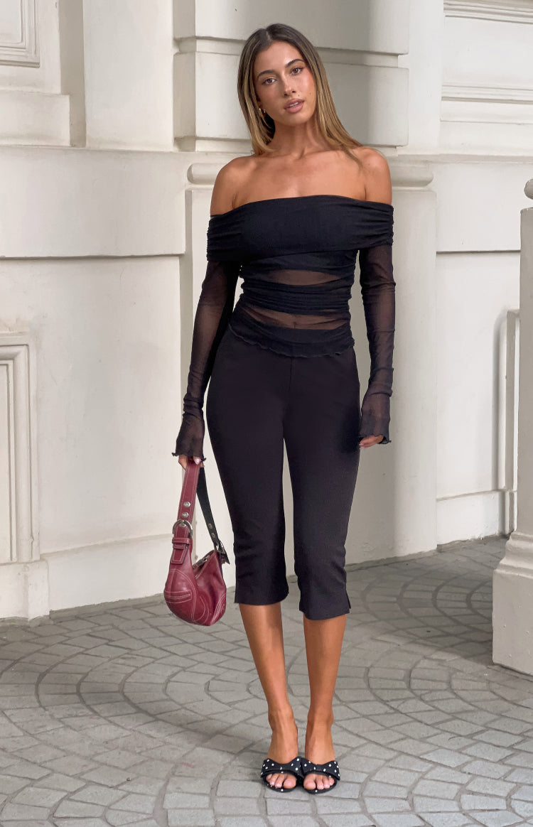 Siyah File Off Shoulder Bluz