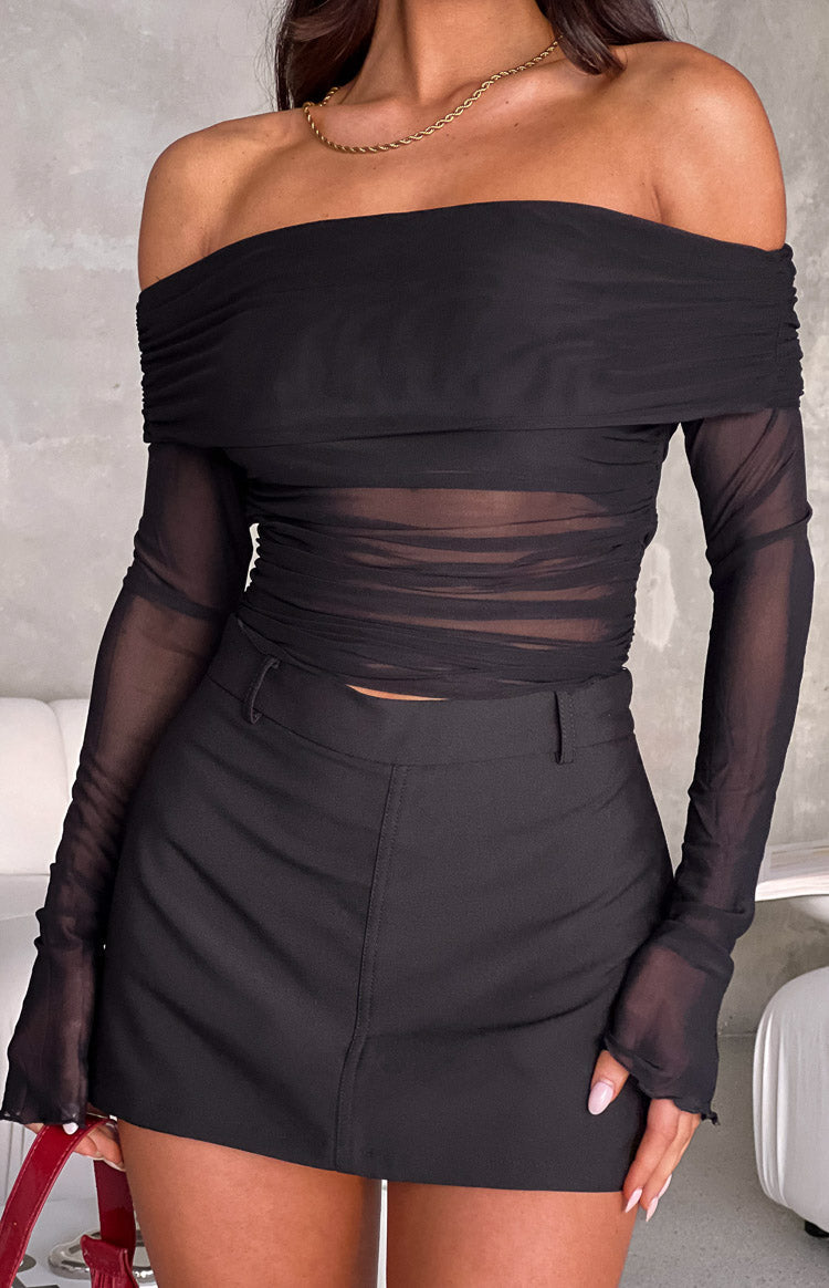 Siyah File Off Shoulder Bluz