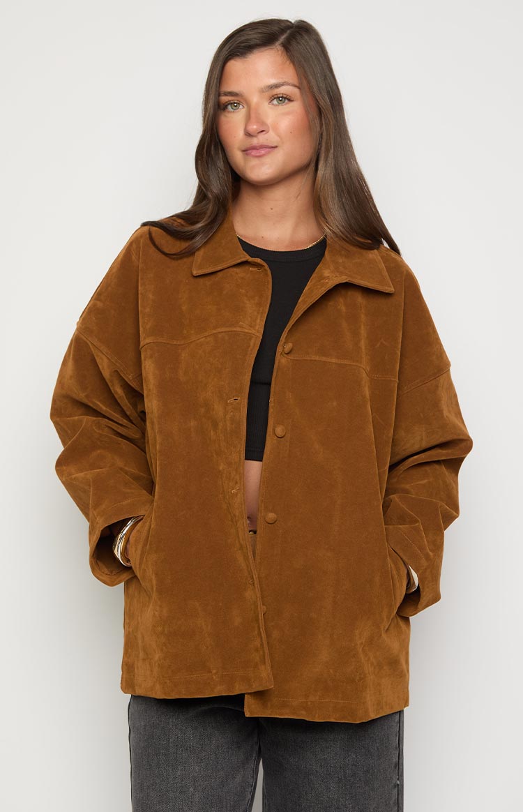 Suki Kahverengi Süet Oversized Ceket