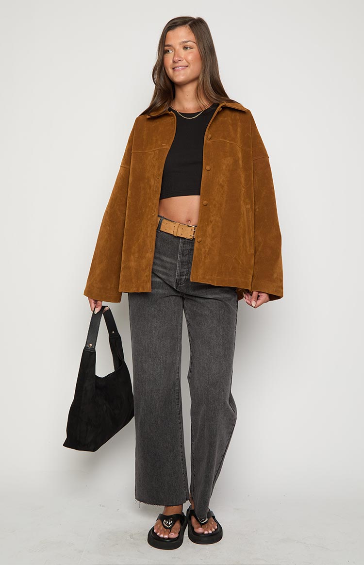 Suki Kahverengi Süet Oversized Ceket