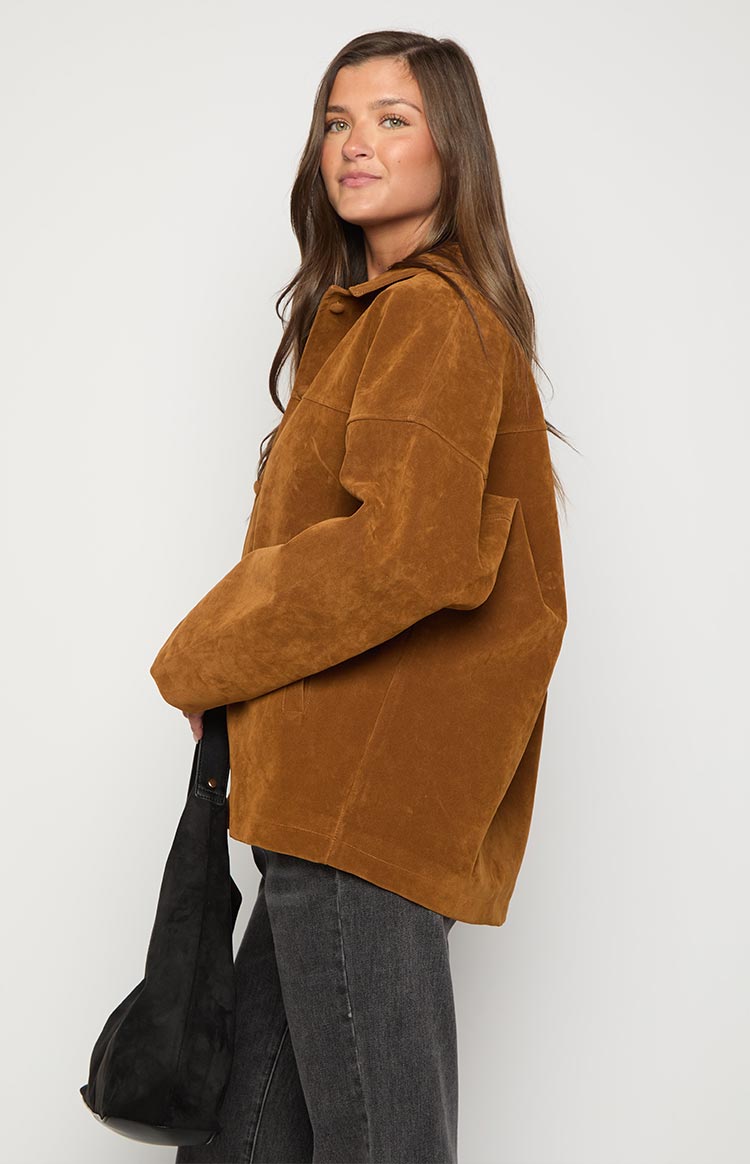 Suki Kahverengi Süet Oversized Ceket
