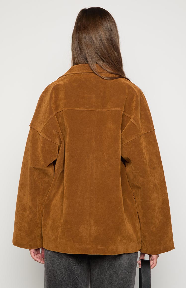 Suki Açık Kahverengi Süet Oversize Ceket