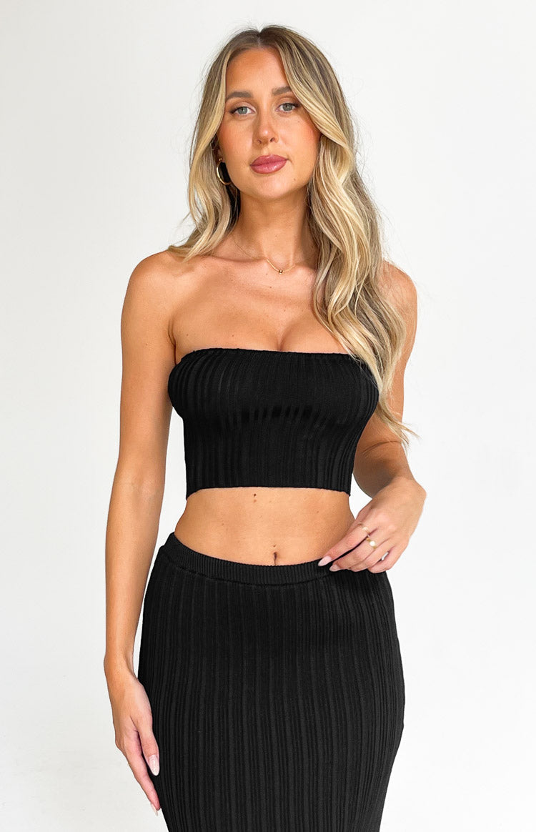 Yazlık Siyah Triko Bandeau Üst