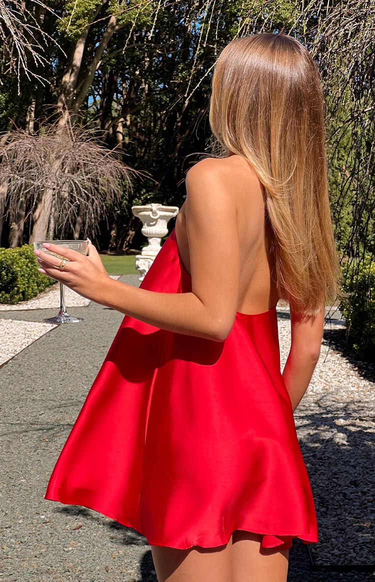 Kırmızı Halter Yaka Mini Elbise