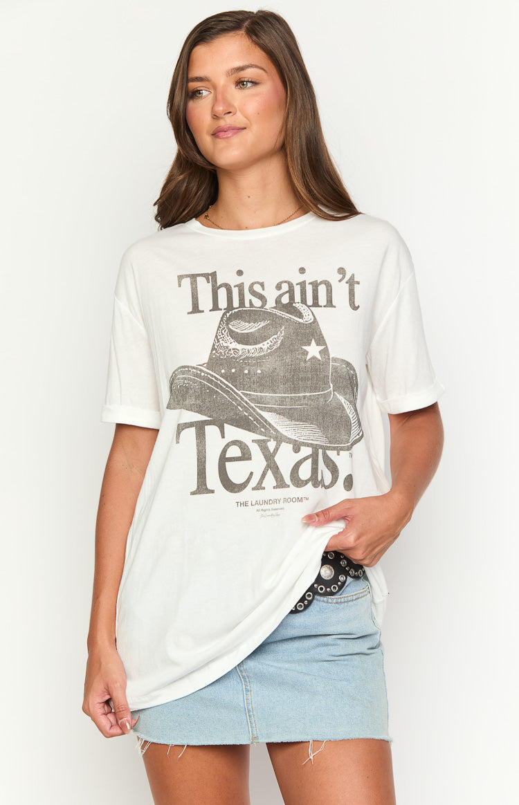 Texas Temalı Beyaz Oversized Tişört