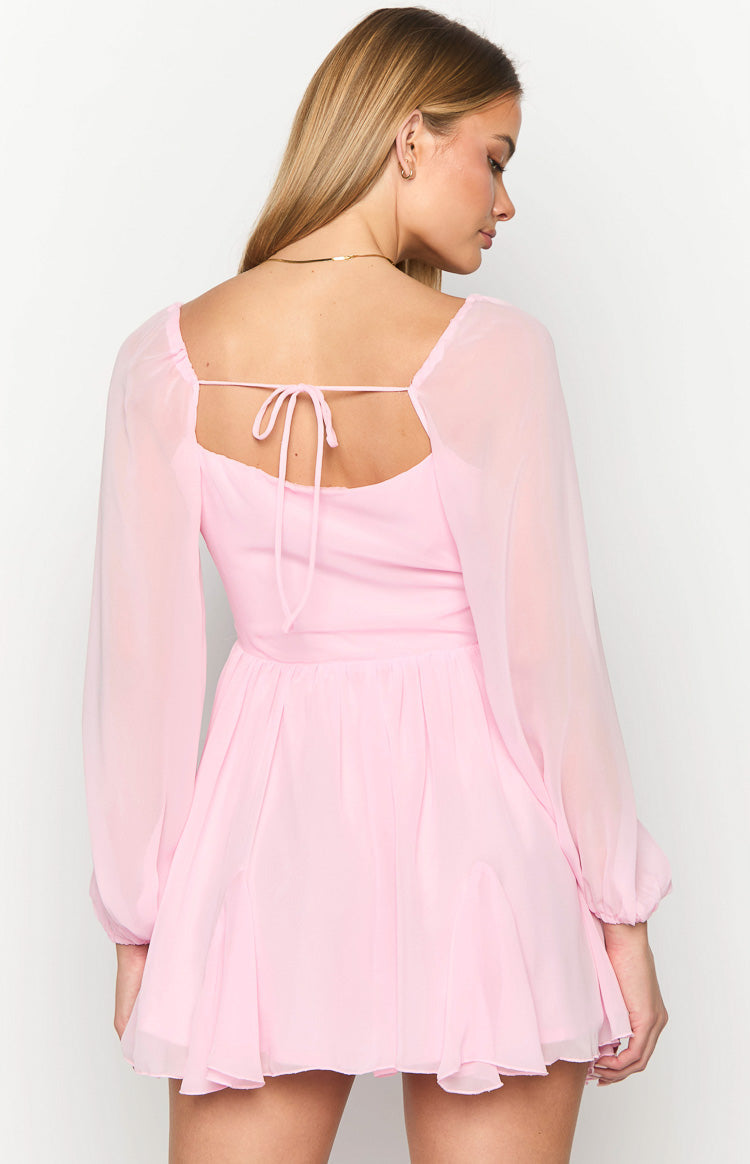 Tiffany Pembe Uzun Kollu Mini Elbise