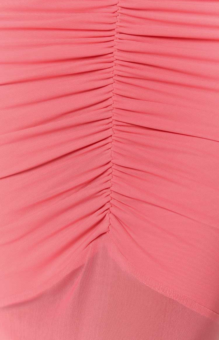Veronica Pembe Drape Detaylı Maxi Elbise