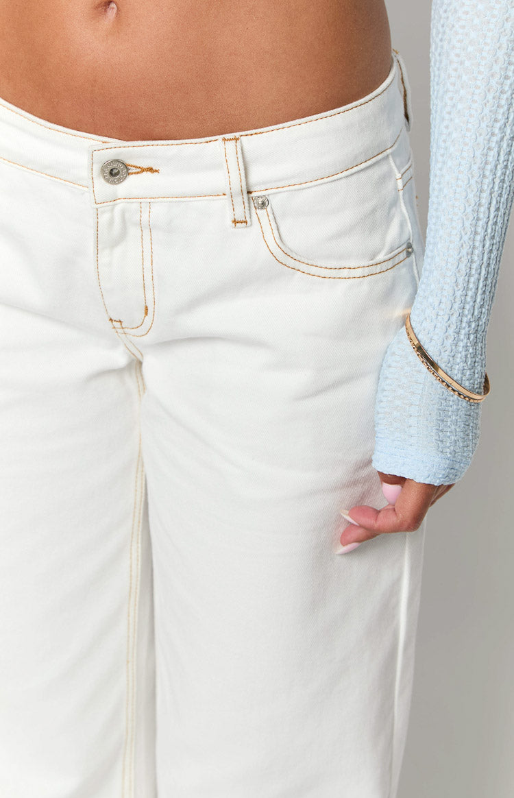 Clara Star Beyaz Denim Düşük Bel Jean