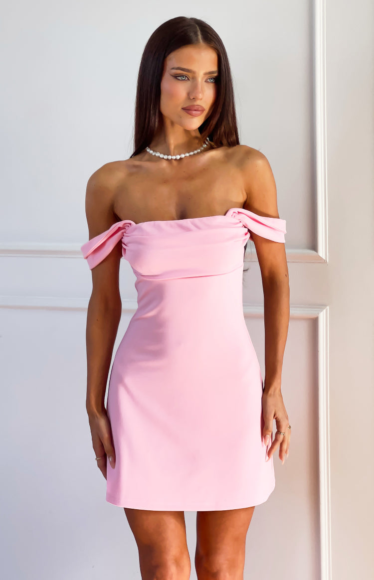 Zoella Pembe Askısız Krep Mini Elbise