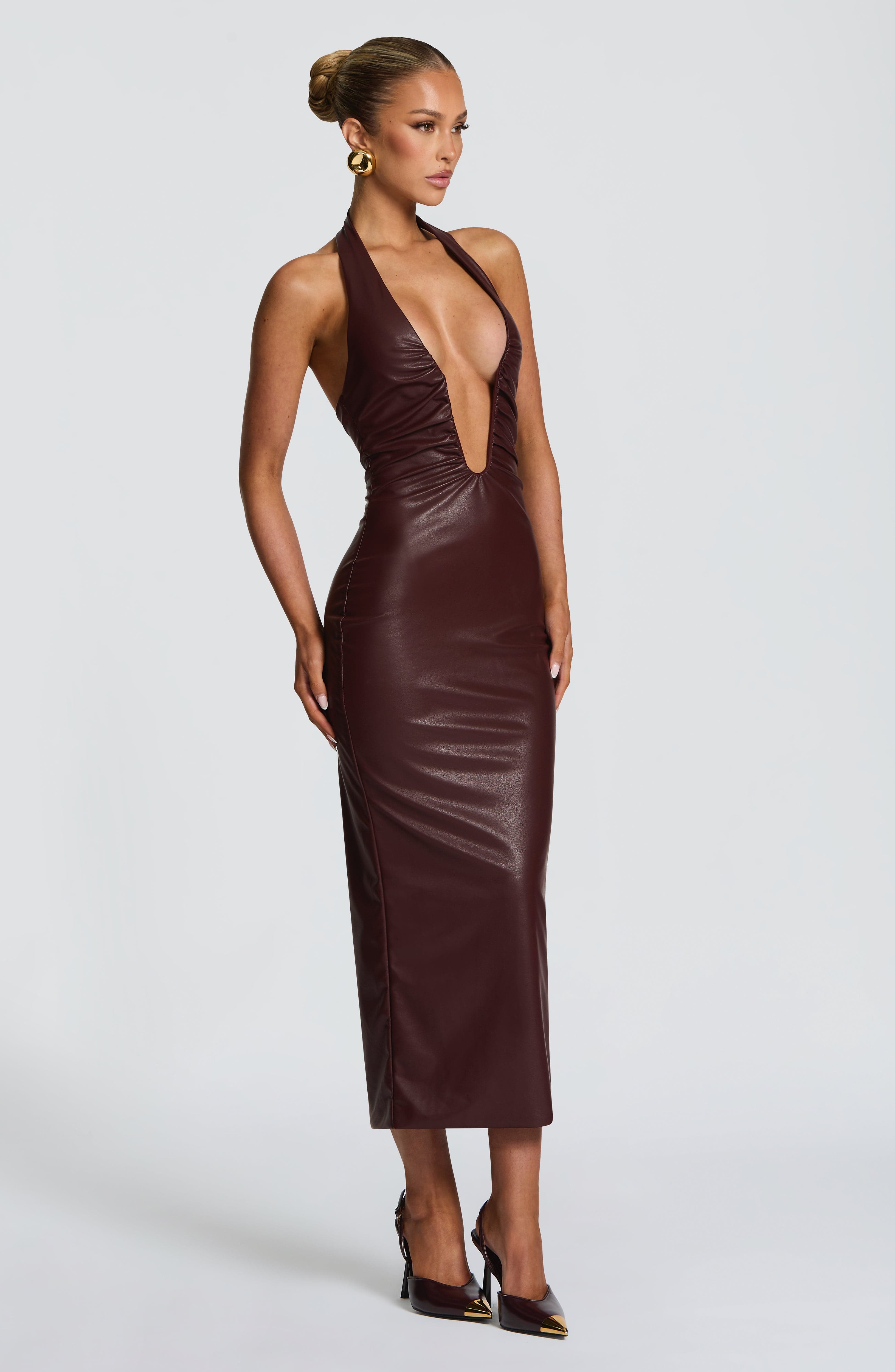 Ainsley Bordo Midi Elbise