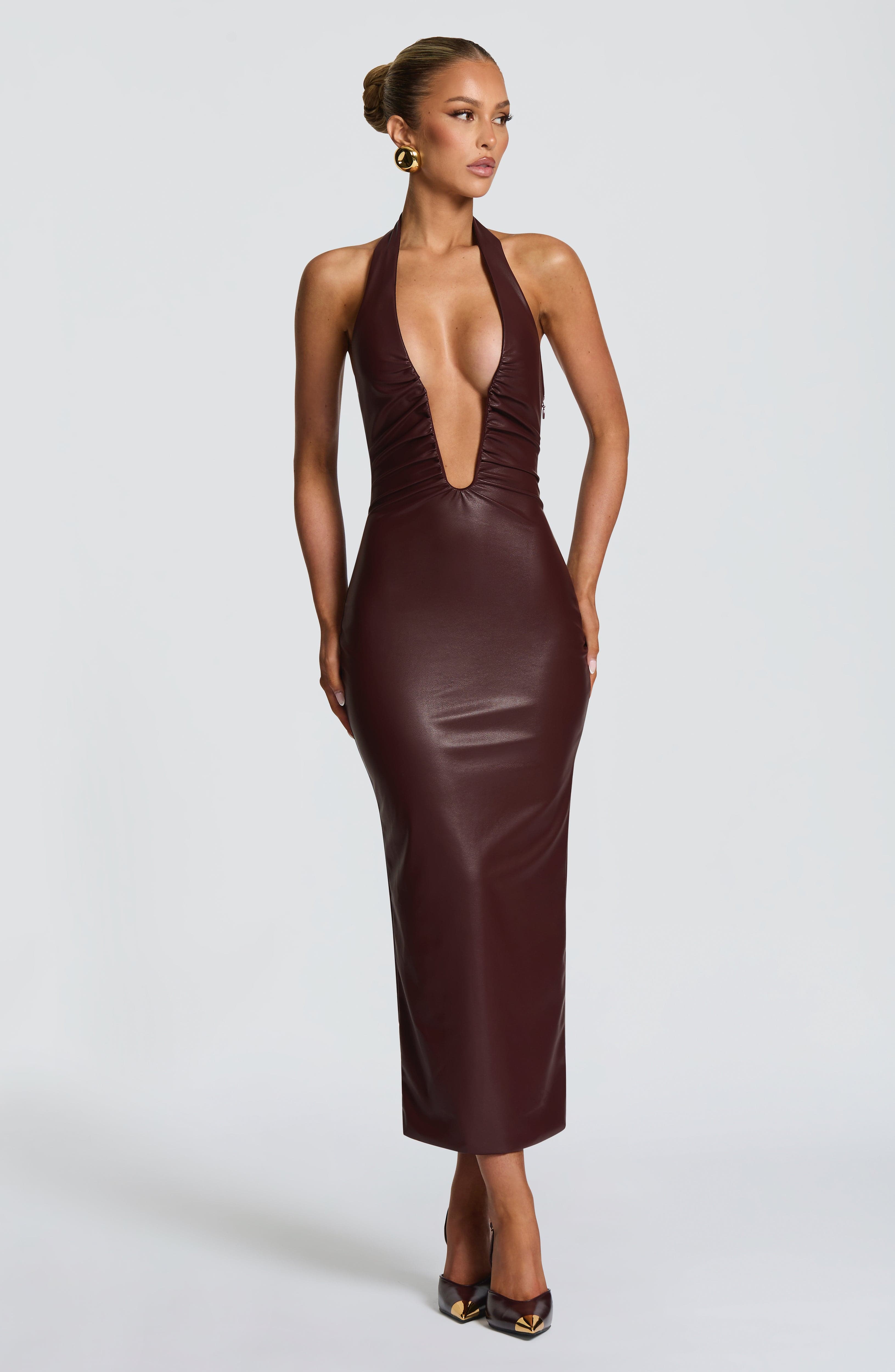 Ainsley Bordo Midi Elbise
