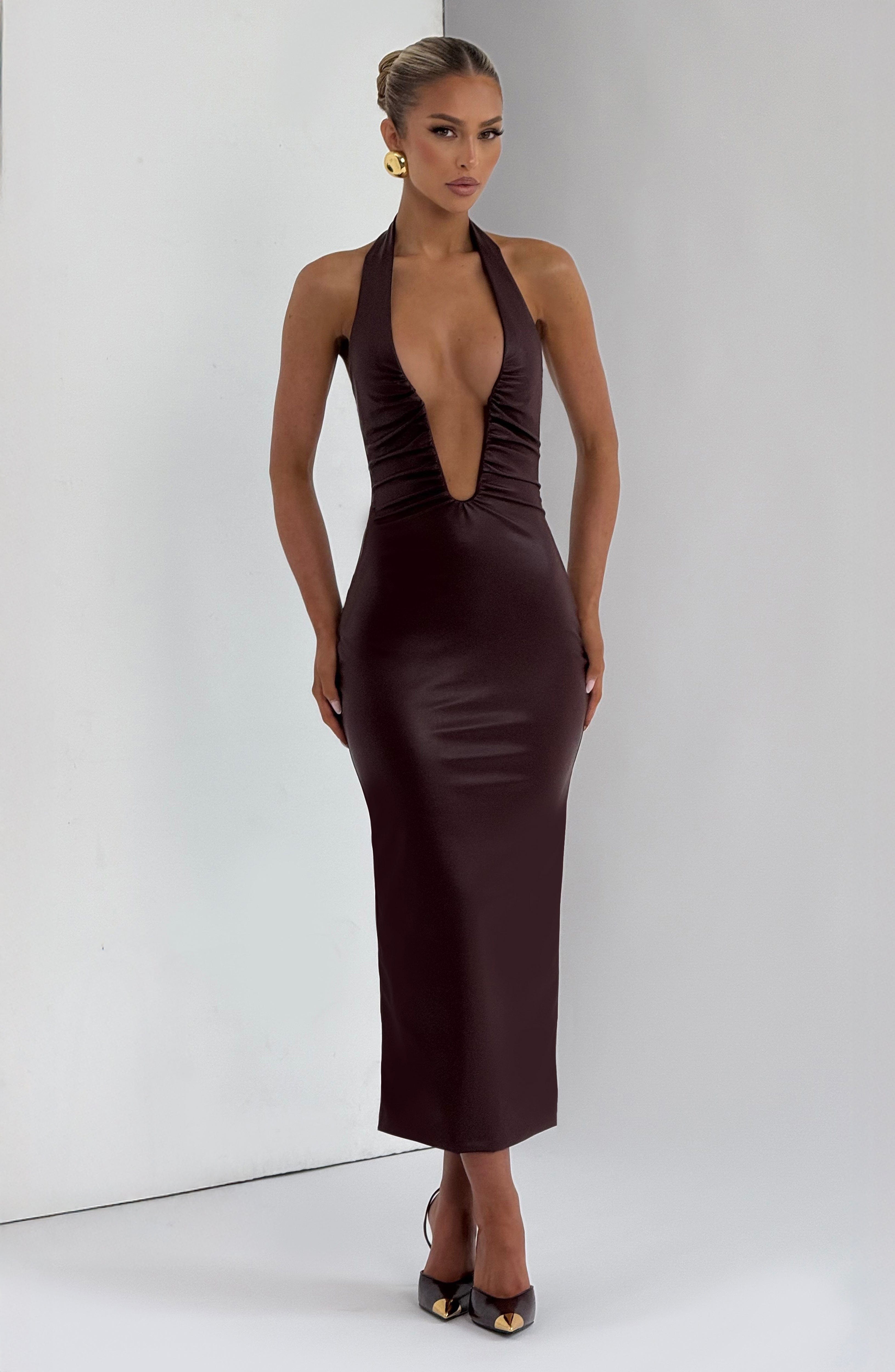 Ainsley Bordo Midi Elbise