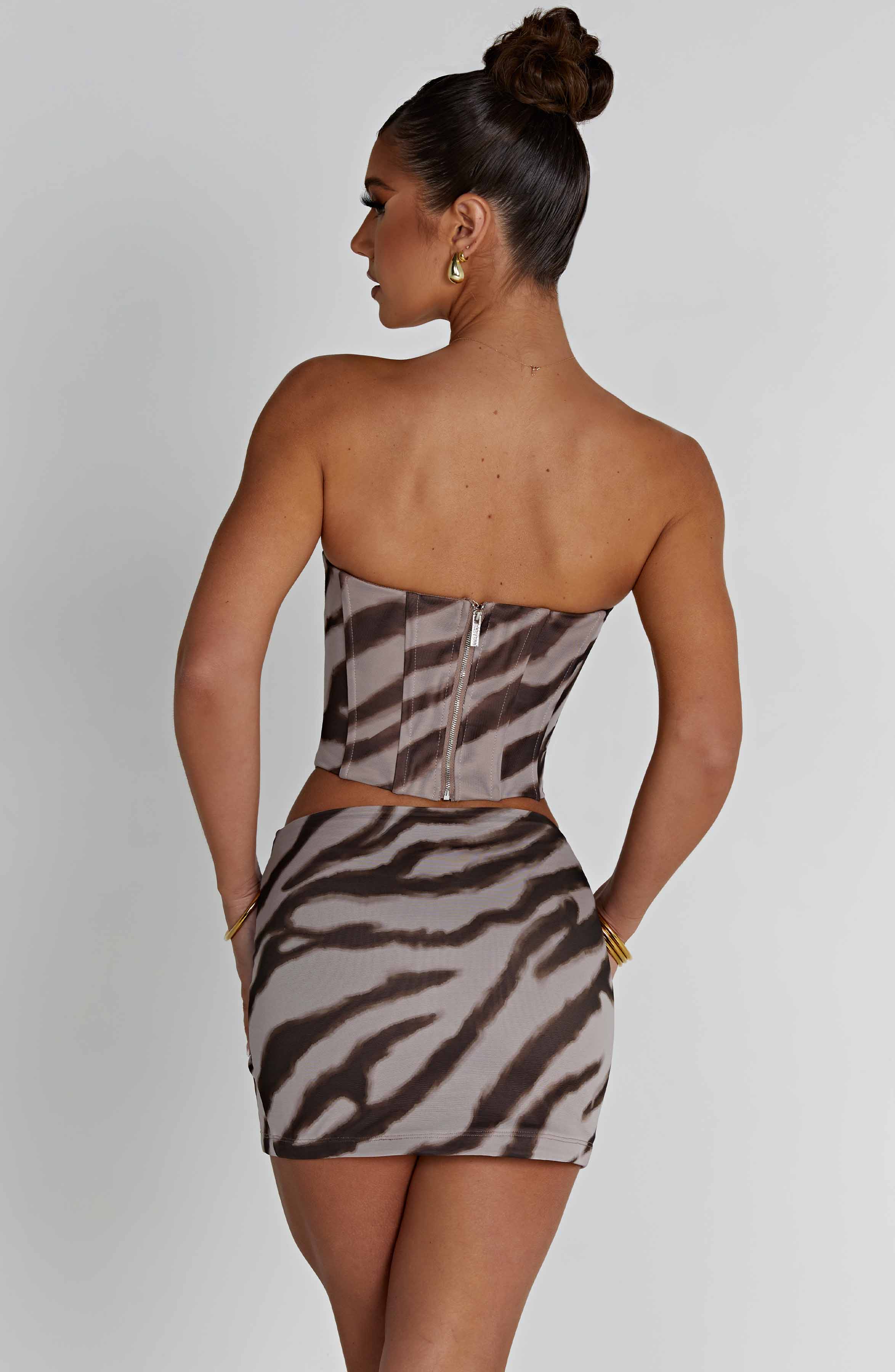 Alina Zebra Desenli Mini Etek