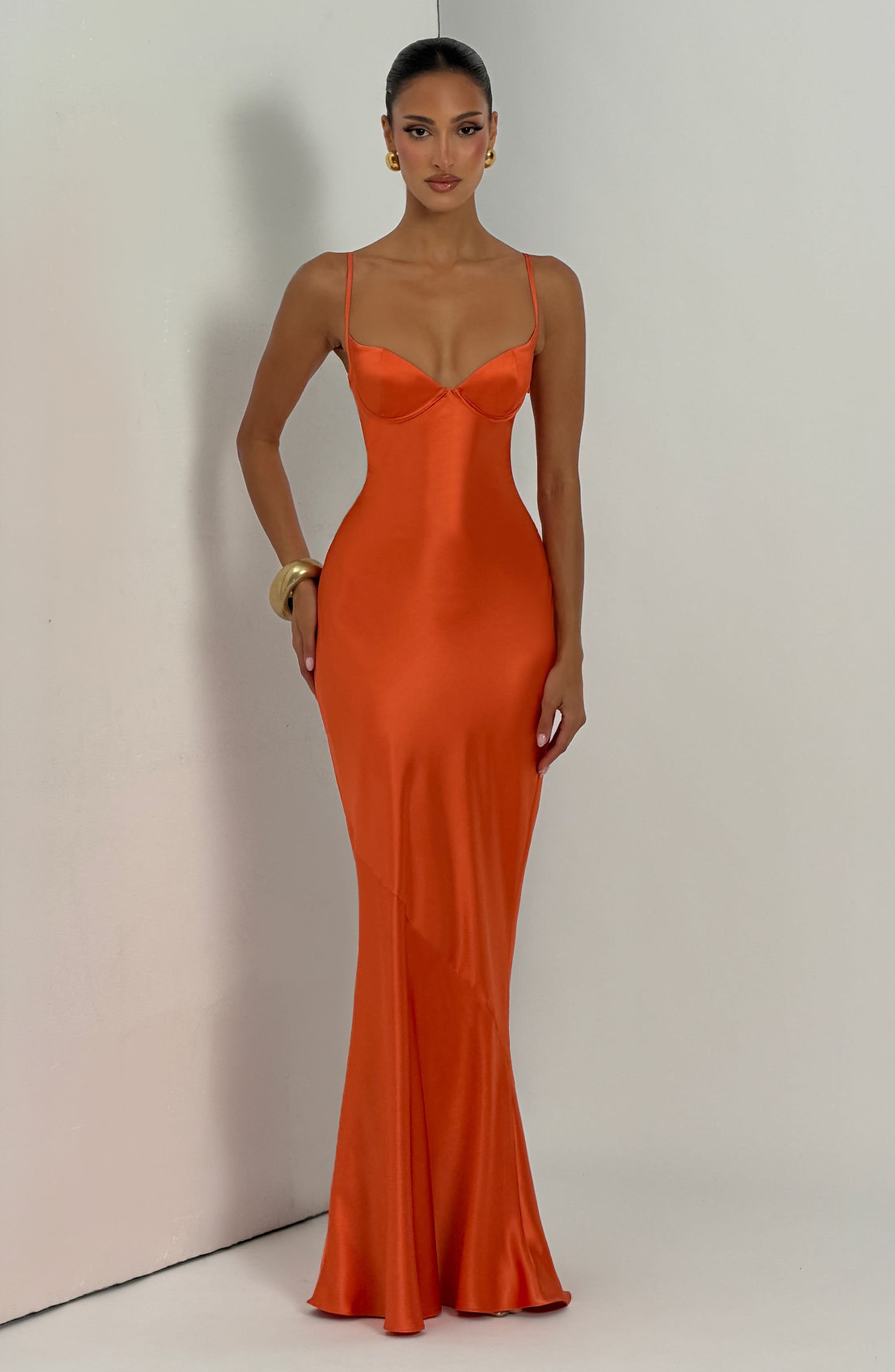 Amorette Uzun Elbise - Trend Yanık Turuncu