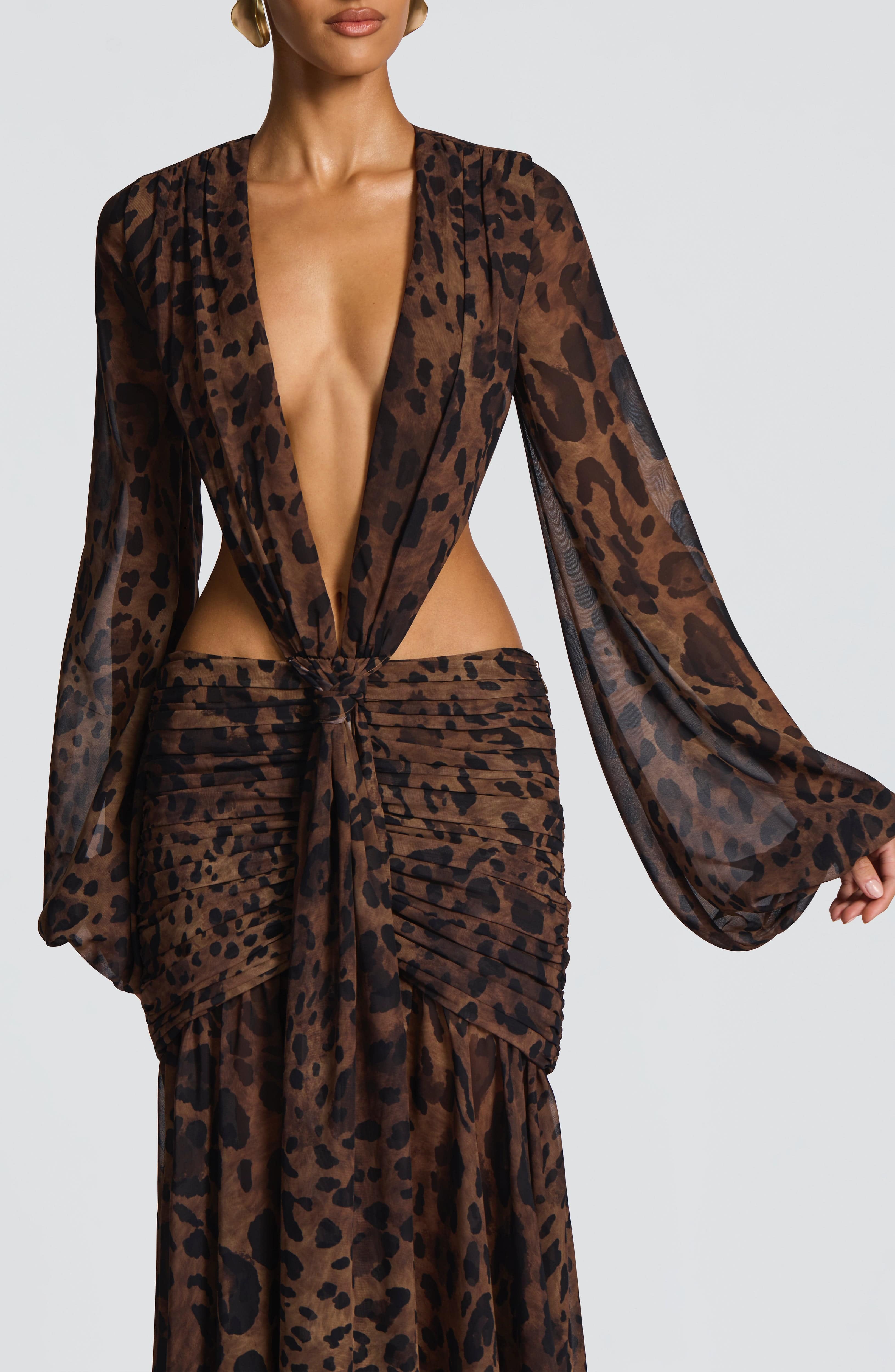 Leopar Desenli Andrina Maxi Elbise