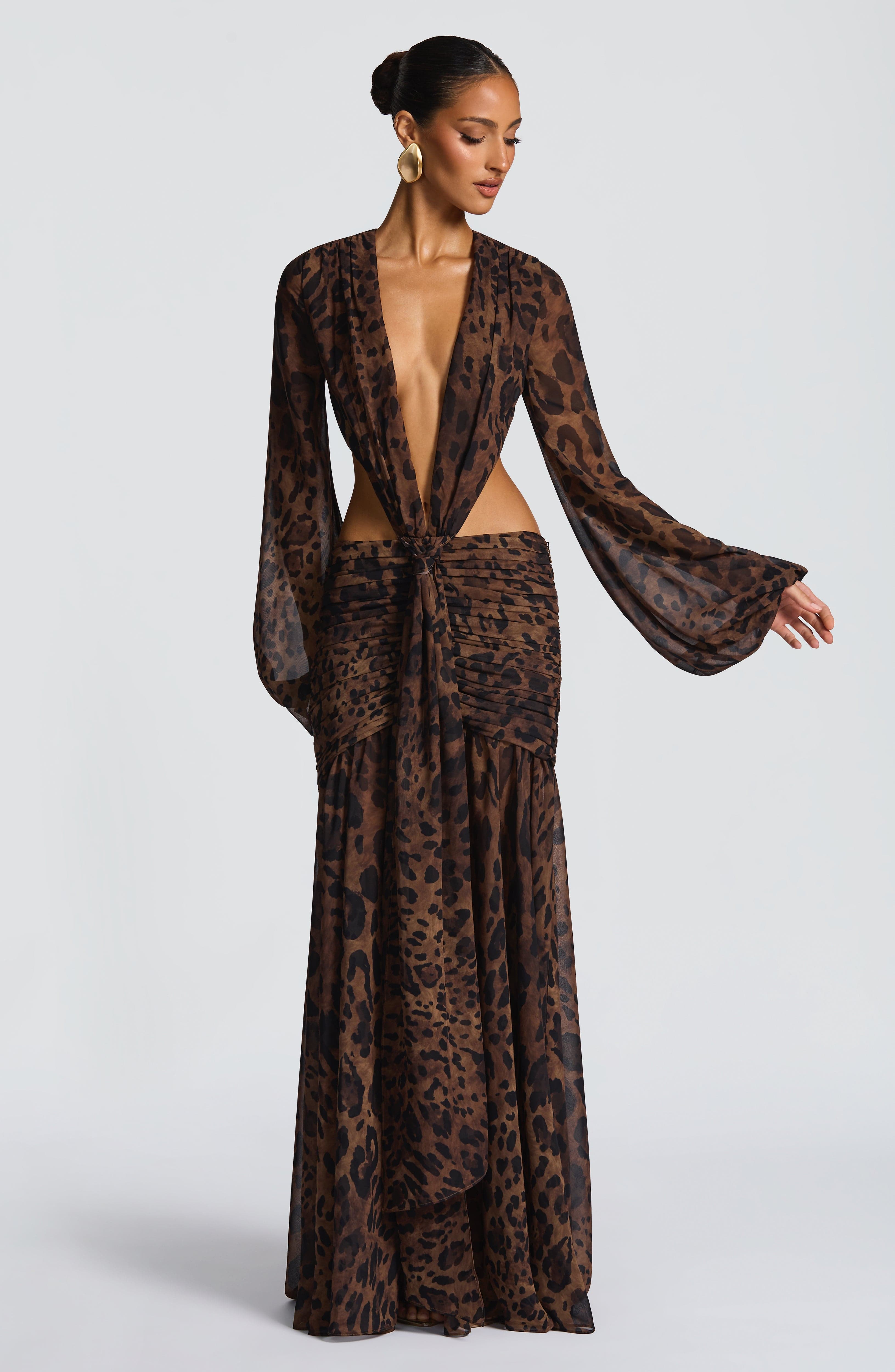 Leopar Desenli Andrina Maxi Elbise