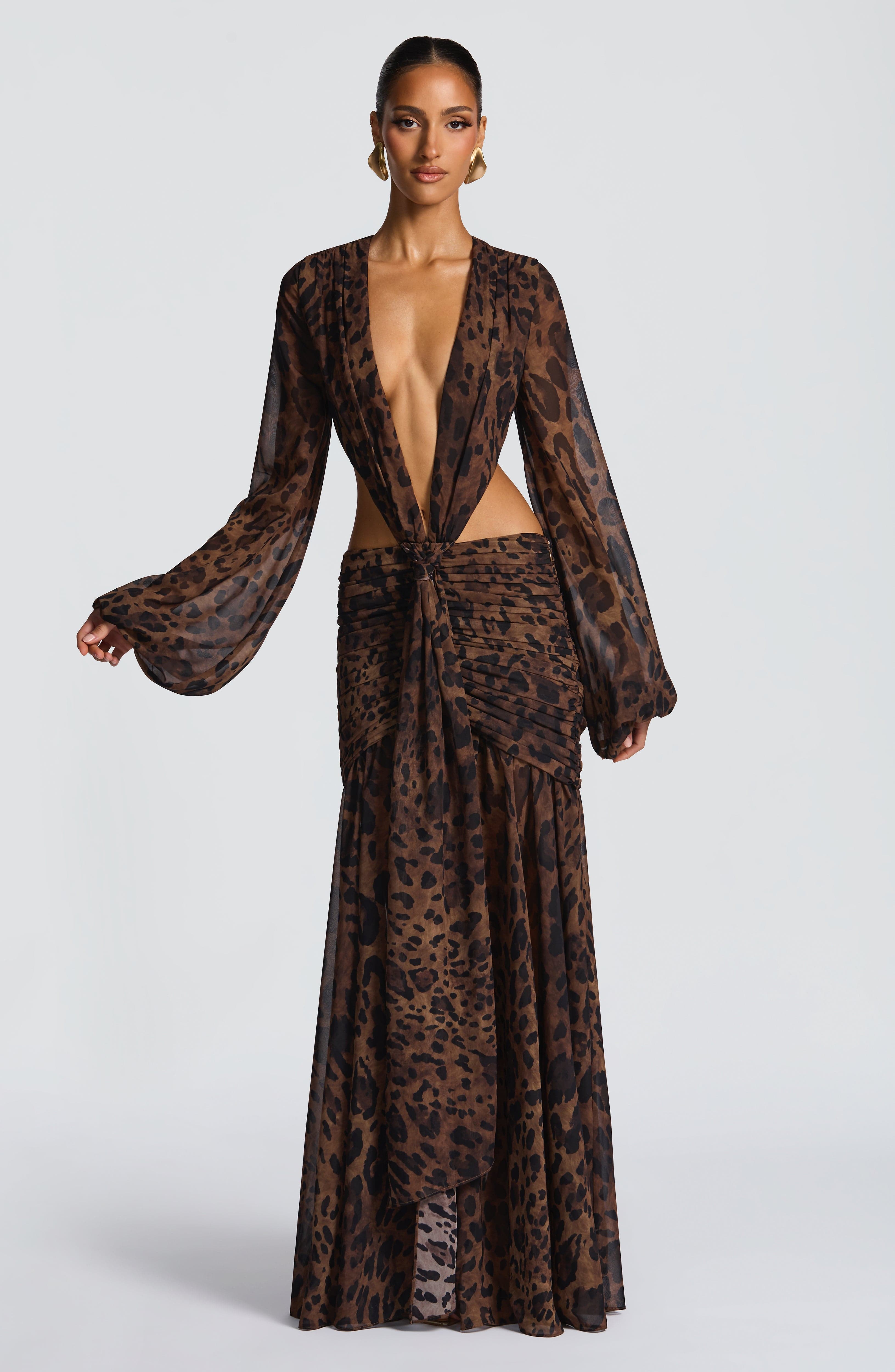 Leopar Desenli Andrina Maxi Elbise