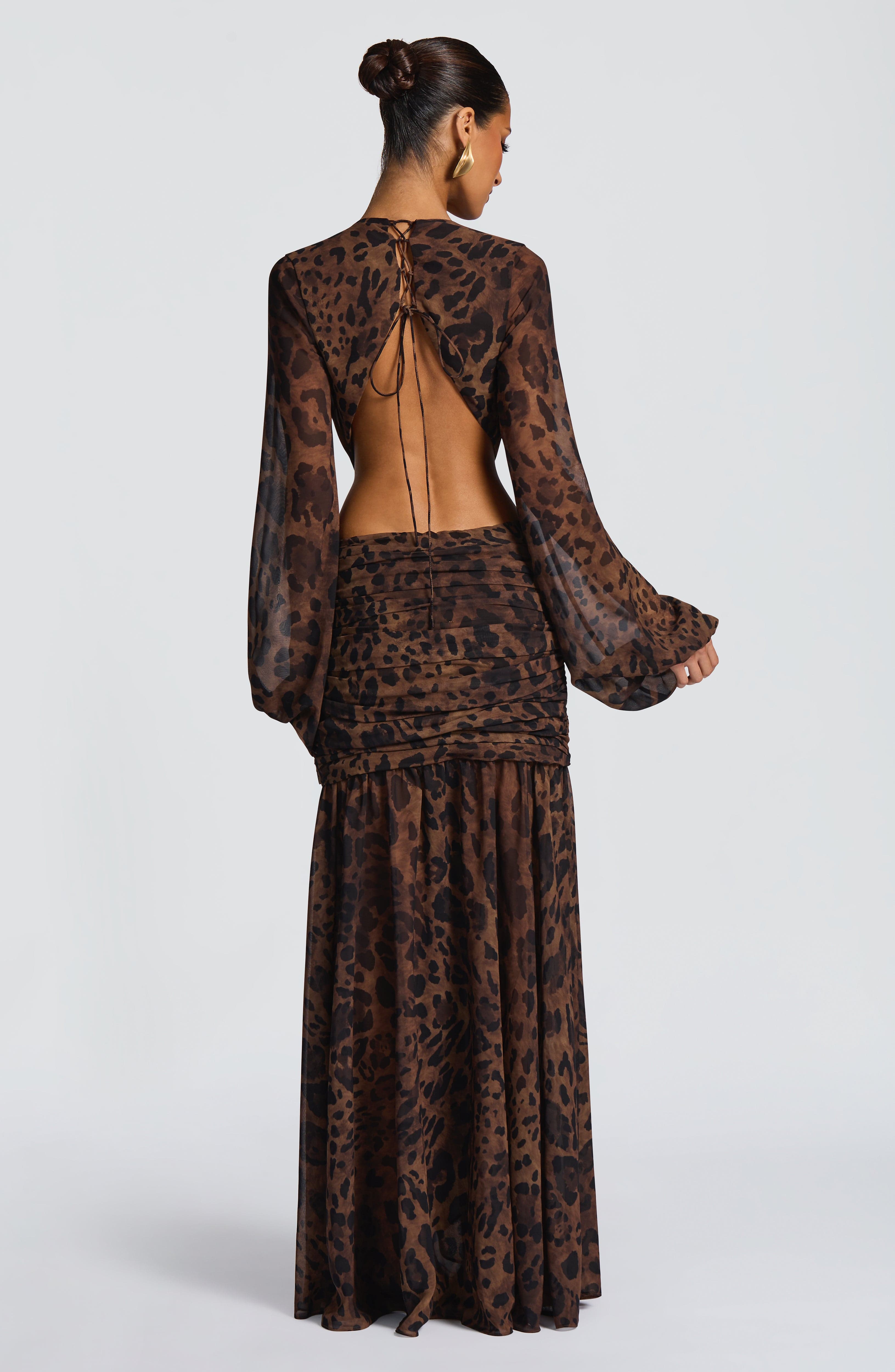 Leopar Desenli Andrina Maxi Elbise
