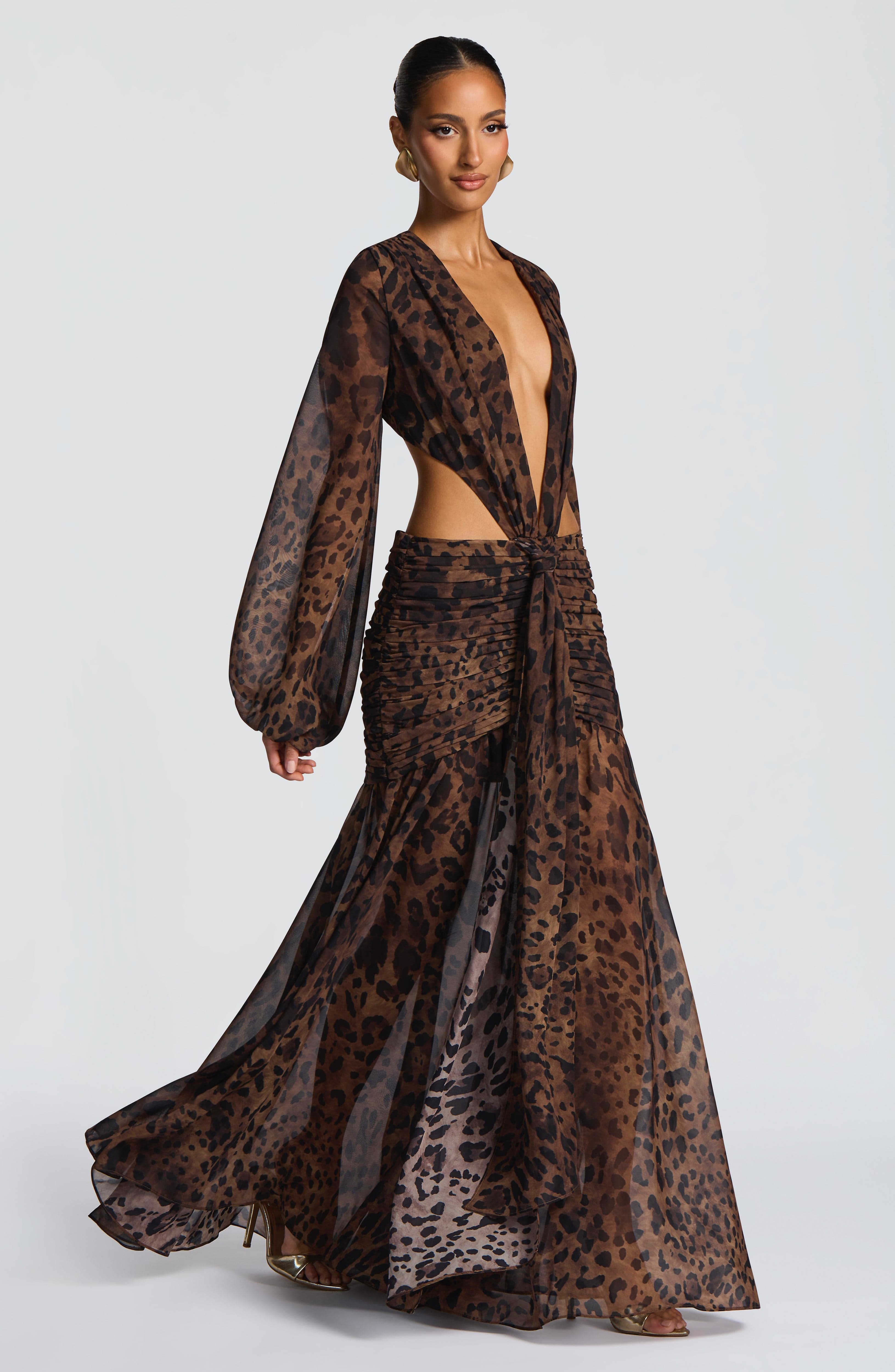Leopar Desenli Andrina Maxi Elbise