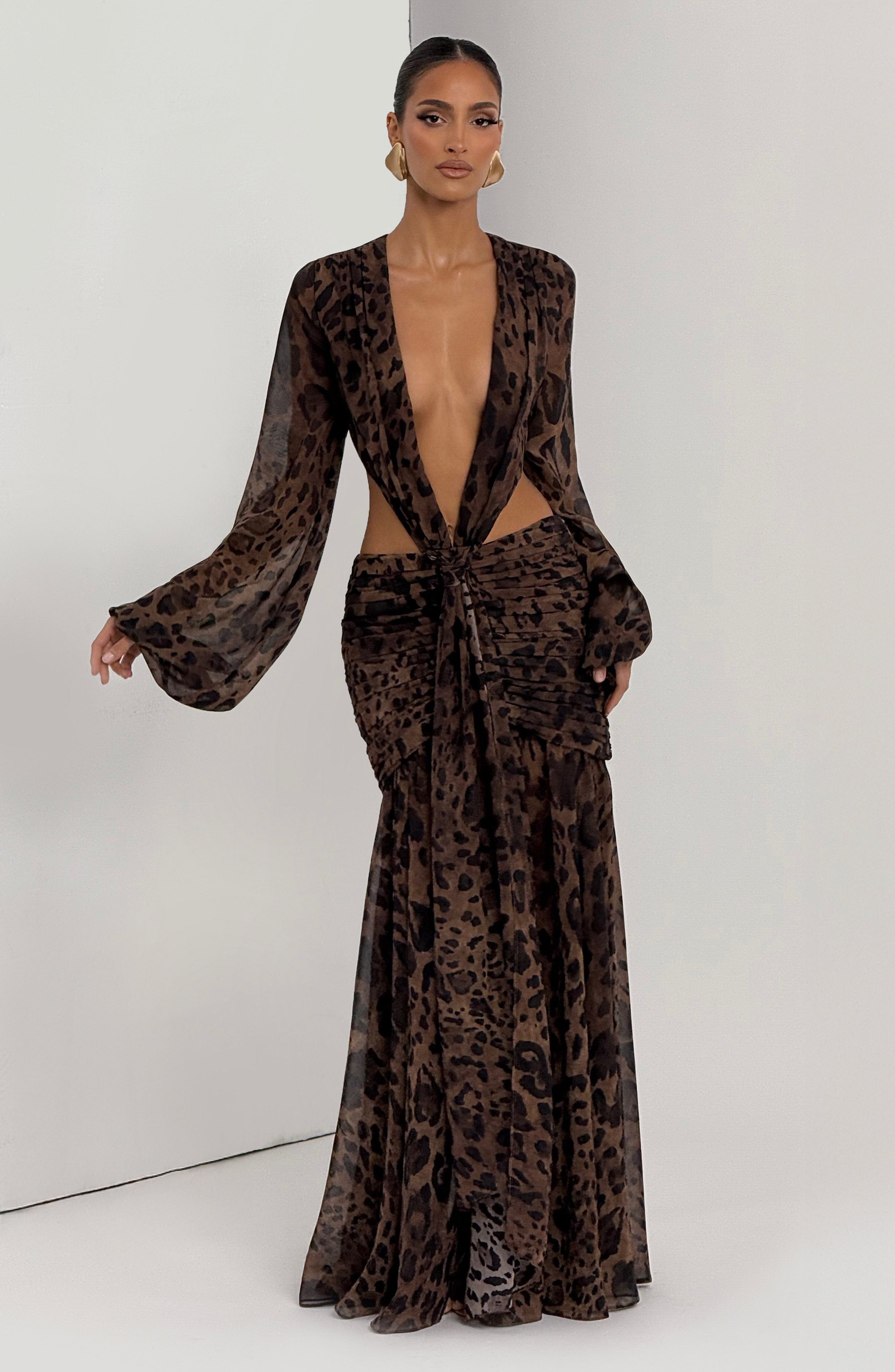 Leopar Desenli Andrina Maxi Elbise